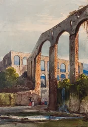 Frauen unter dem römischen Aquädukt in Maddaloni, mit Ergänzungen von Prinzessin Maria Annunziata di Borbone (1843-1871)